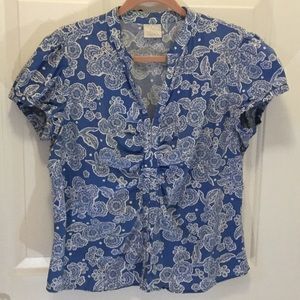 Blue & White Top w/hook & eye closure down front